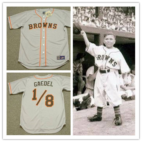 Mens St. Louis Browns 1/8 EDDIE GAEDEL 1951 grey With Name Majestic Cooperstown Throwback Baseball Jersey 
