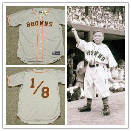 Mens St. Louis Browns 1/8 EDDIE GAEDEL  Grey Majestic Cooperstown Throwback Baseball Jersey 