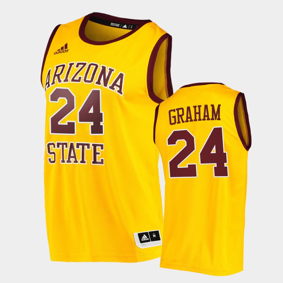 Men Arizona State Sun Devils #24 Jalen Graham Adidas Yellow Retro College Basketball Player Jersey