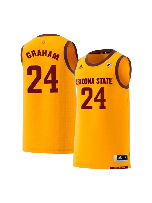 Men's Arizona State Sun Devils #24 Jalen Graham Adidas 2018 Yellow Alumni College Basketball Jersey