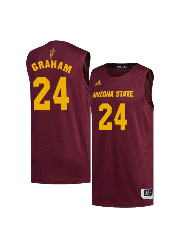 Men's Arizona State Sun Devils #24 Jalen Graham Adidas Full Maroon College Basketball Jersey