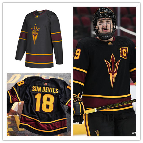 Men's Arizona State Sun Devils Custom Adidas Black College Hockey Game Jersey
