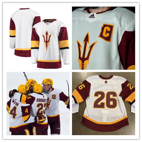 Men's Arizona State Sun Devils Custom Adidas White College Hockey Game Jersey