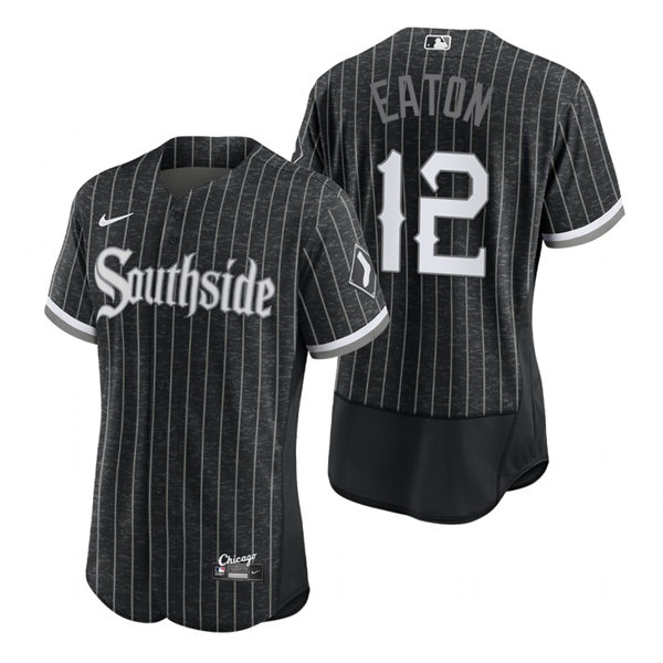 Men's Chicago White Sox #12 Adam Eaton Stitched Nike Black 2021 MLB FlexBase City Connect Jersey