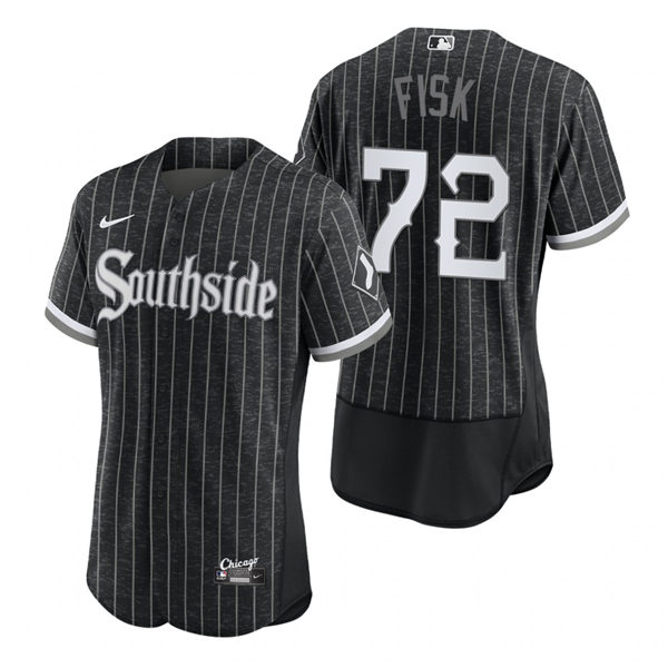 Men's Chicago White Sox Retired Player #72 Carlton Fisk Stitched Nike Black 2021 MLB FlexBase City Connect Jersey