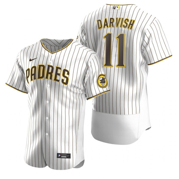 Mens San Diego Padres #11 Yu Darvish Nike White Brown Home Flex Base Baseball Jersey