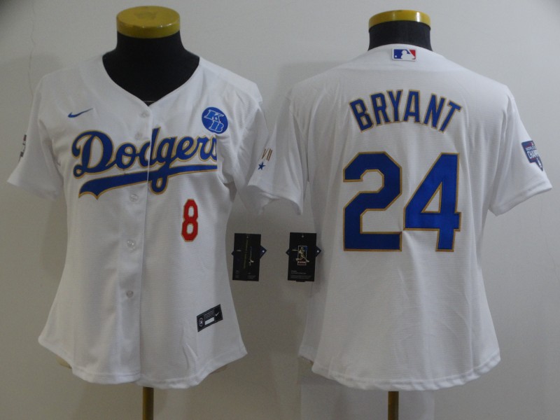 Youth Los Angeles Dodgers Retired Player #8#24 Kobe Bryant Nike 2021 White Gold Championship Program Jersey