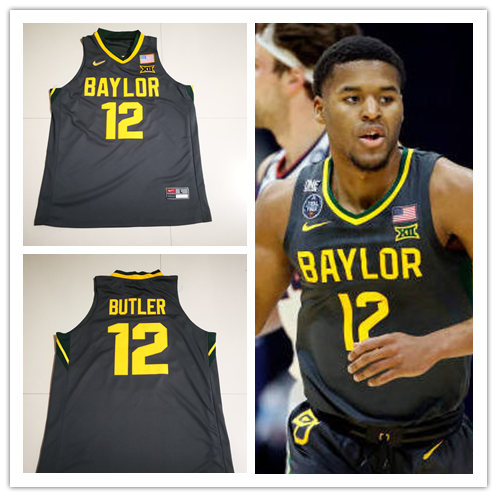 Men's Baylor Bears #12 Jared Butler Nike Charcoal Gold NCAA College Basketball Jersey