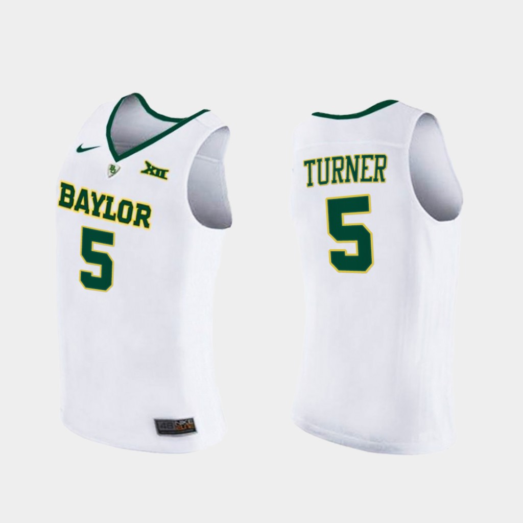 Men's Baylor Bears #5  Jordan Turner Nike White NCAA College Basketball Jersey