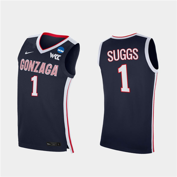 Men's Gonzaga Bulldogs #1 Jalen Suggs 2021 WCC Navy Nike NCAA College Basketball Jersey