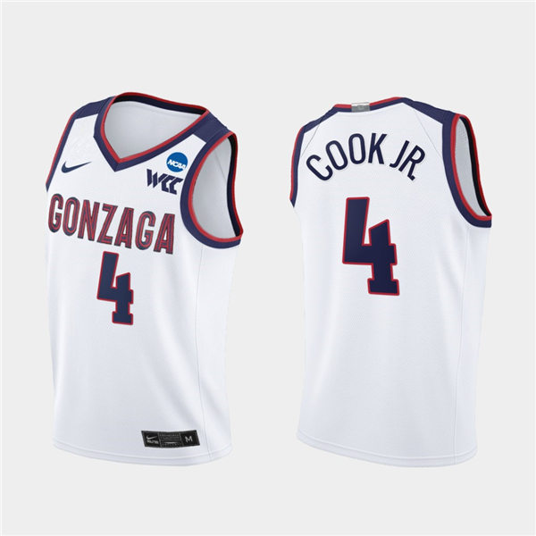 Men's Gonzaga Bulldogs #4 Aaron Cook Jr. 2021 WCC White Nike NCAA College Basketball Jersey