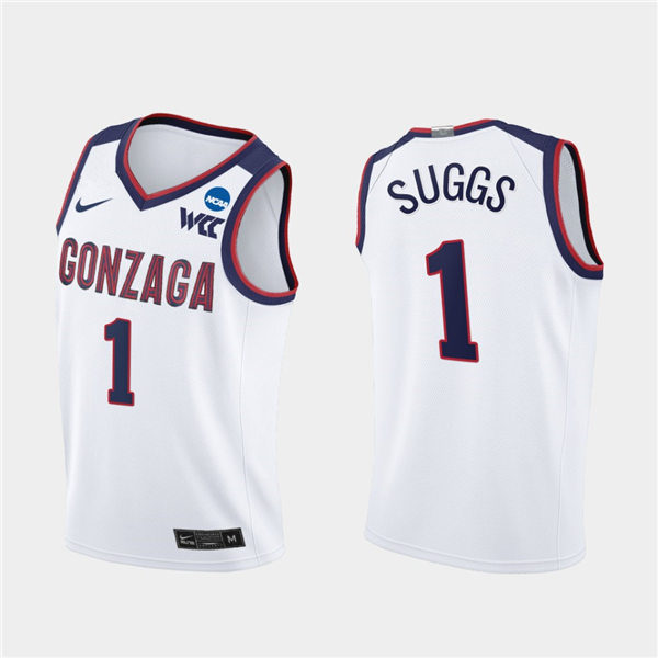 Men's Gonzaga Bulldogs #1 Jalen Suggs 2021 WCC White Nike NCAA College Basketball Jersey