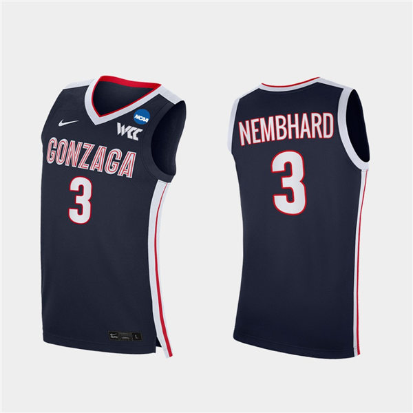Men's Gonzaga Bulldogs #3 Andrew Nembhard 2021 WCC Navy Nike NCAA College Basketball Jersey