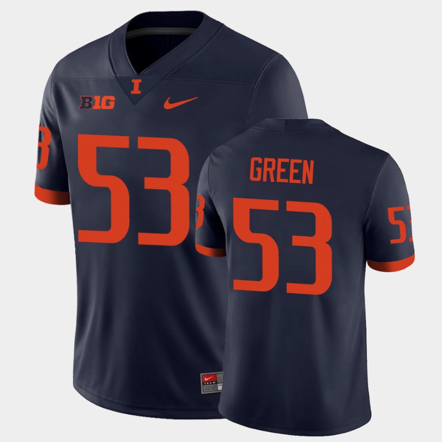 Men's  Illinois Fighting Illini #53 Kendrick Green Nike Navy College Football Jersey