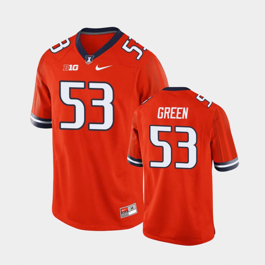 Men's  Illinois Fighting Illini #53 Kendrick Green Nike Orange College Football Jersey