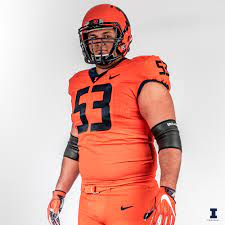 Men's  Illinois Fighting Illini #53 Kendrick Green Nike 2020 Orange Navy College Football Jersey