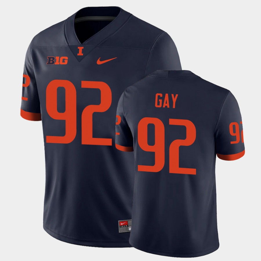 Men's  Illinois Fighting Illini #92 Isaiah Gay Nike Navy College Football Jersey