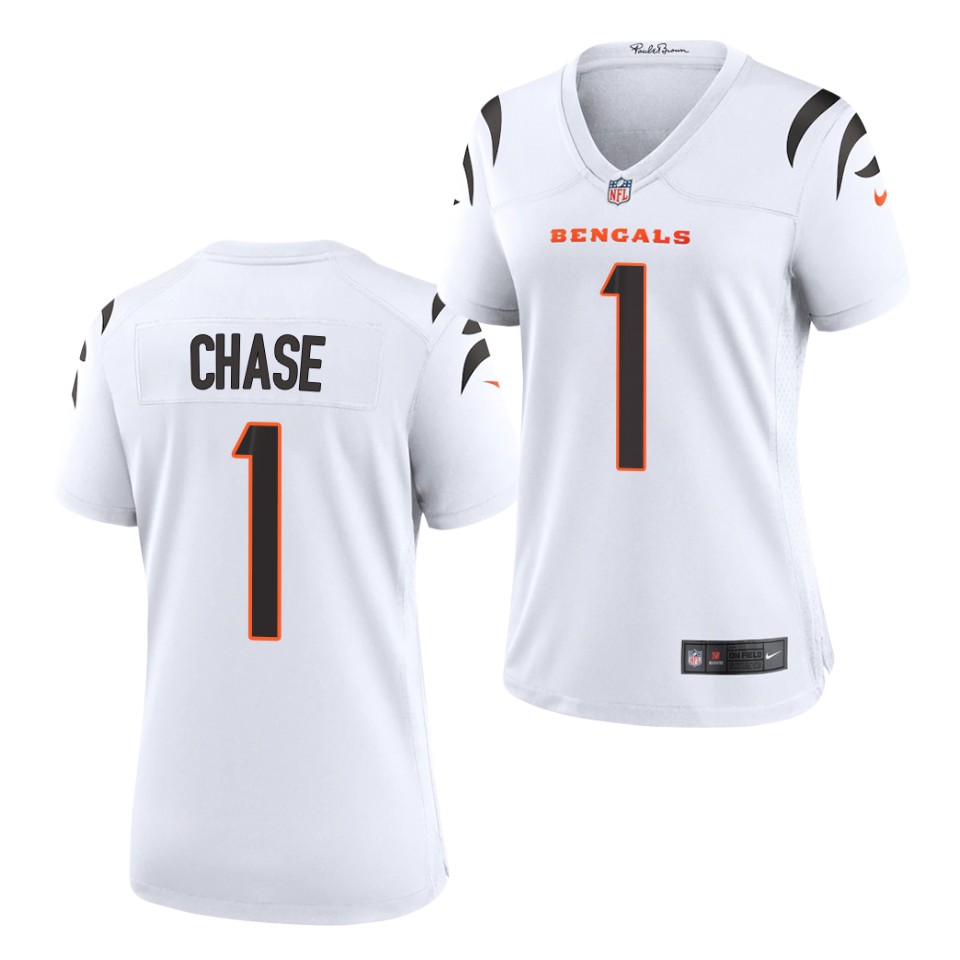 Women's Cincinnati Bengals #1 Ja'Marr Chase 2021 Nike White Vapor Lady Limited Jersey