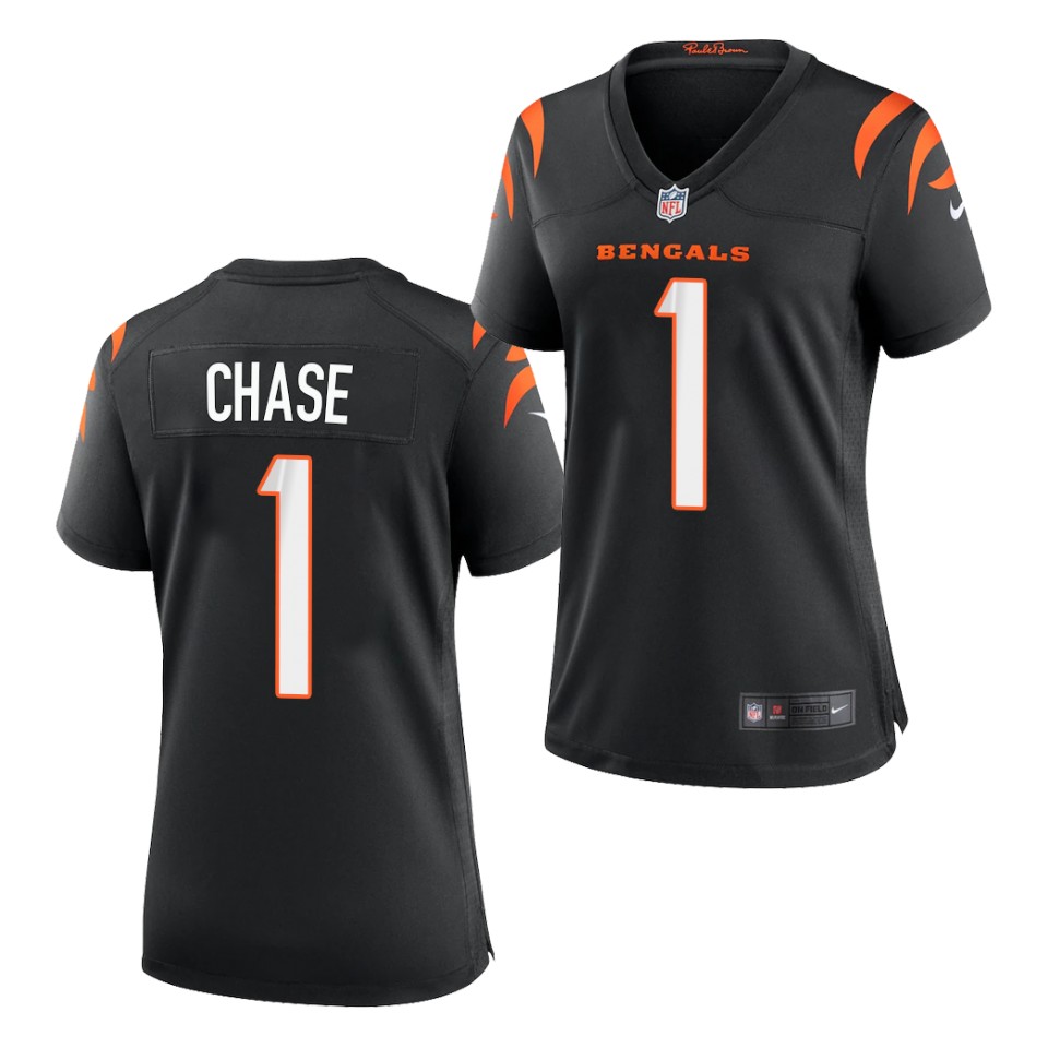 Women's Cincinnati Bengals #1 Ja'Marr Chase 2021 Nike Black Vapor Lady Limited Jersey