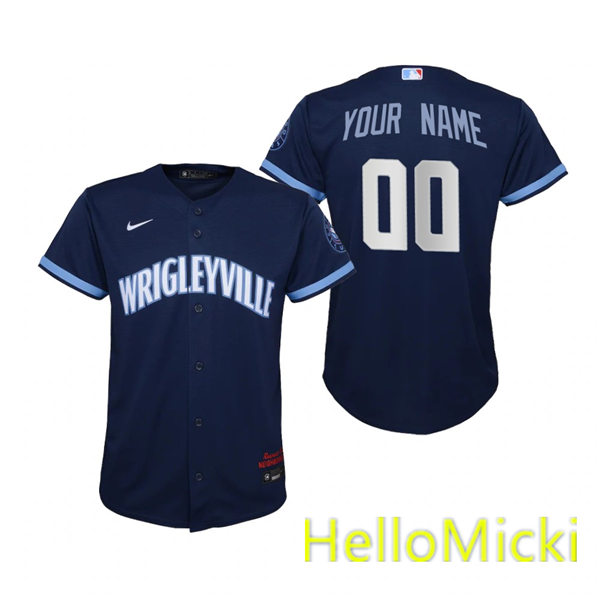 Youth Chicago Cubs Custom Nike Navy 2021 City Connect Jersey