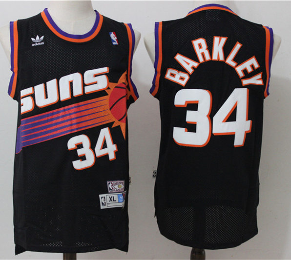 Mens Phoenix Suns #34 Charles Barkley Black Hardwood Classics Throwback Jersey