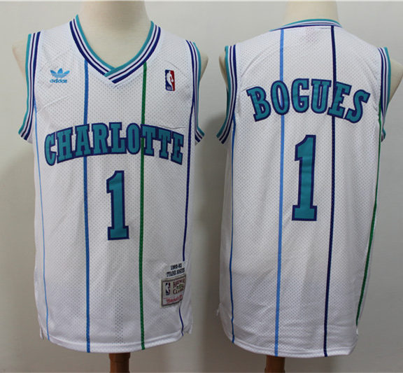 Men's Charlotte Hornets #1 Muggsy Bogues 1992-93 White Hardwood Classics Throwback Jersey