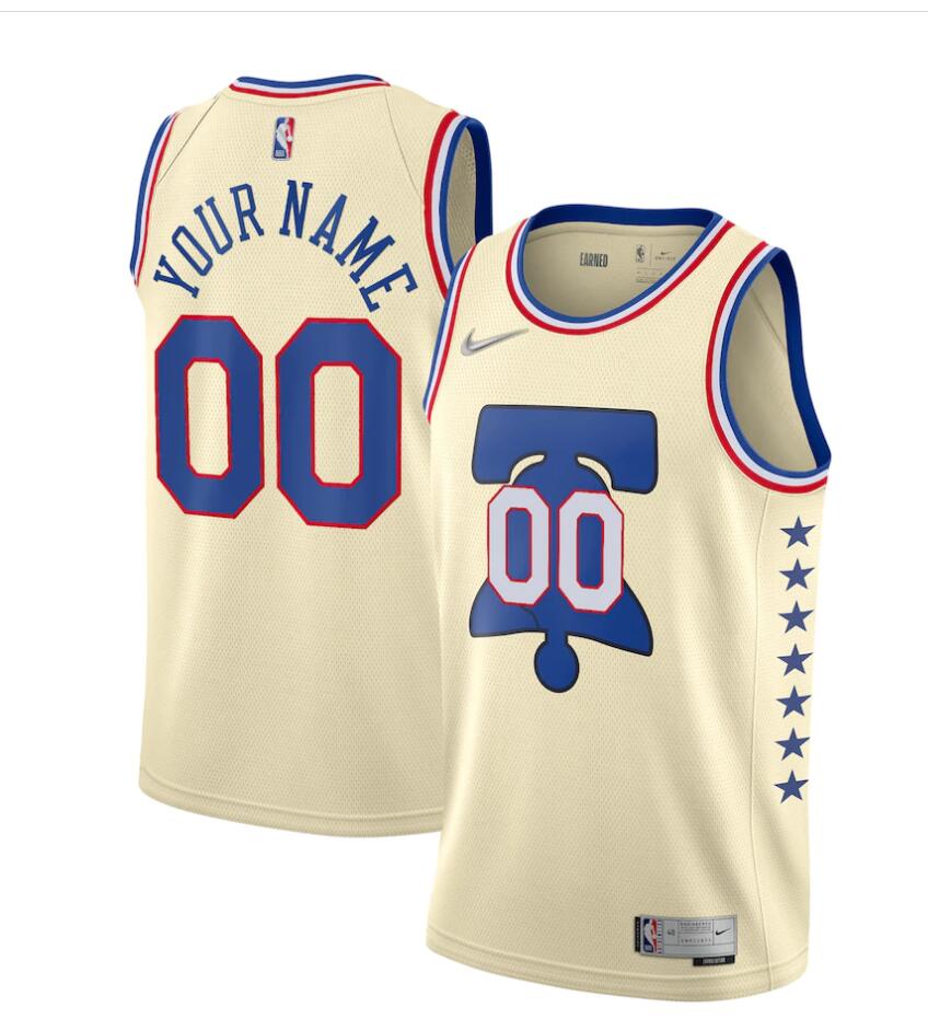Mens Philadelphia 76ers Custom Nike Cream 2021 Earned Edition Swingman Jersey