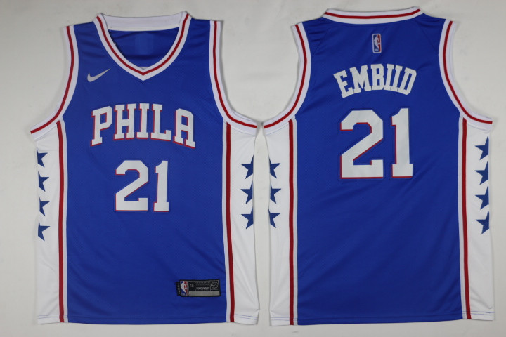 Mens Philadelphia 76ers #21 Joel Embiid Blue Nike NBA Icon Edition Jersey