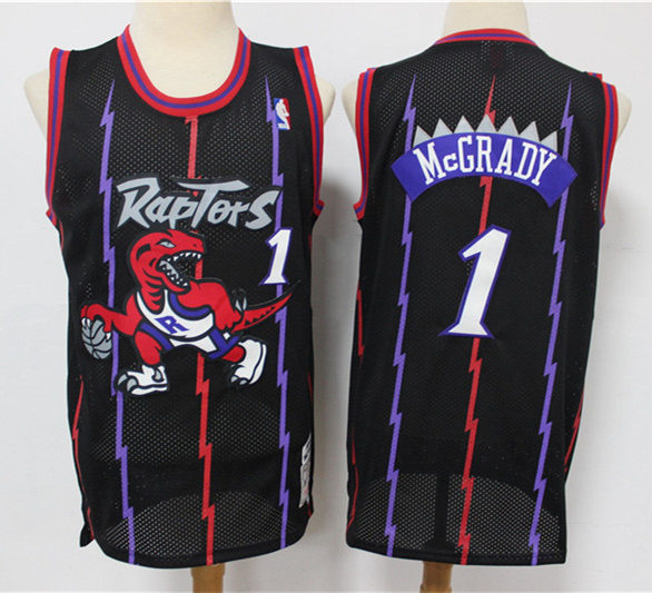 Men's Toronto Raptors #1 Tracy McGrady Mitchell & Ness Black Hardwood Classics Reload Jersey