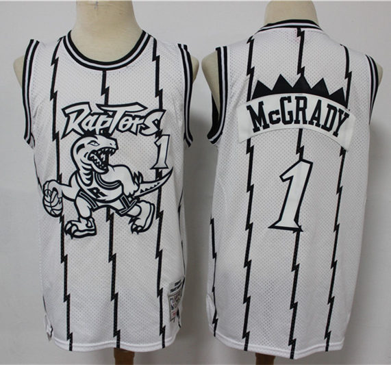 Men's Toronto Raptors #1 Tracy McGrady WhiteOut Mitchell & Ness Hardwood Classics Concord Collection Jersey