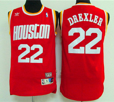 Mens Houston Rockets #22 Clyde Drexler Red Hardwood Classics Throwback Jersey