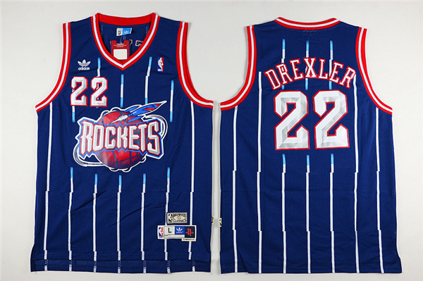 Mens Houston Rockets #22 Clyde Drexler Navy Hardwood Classics Throwback Jersey