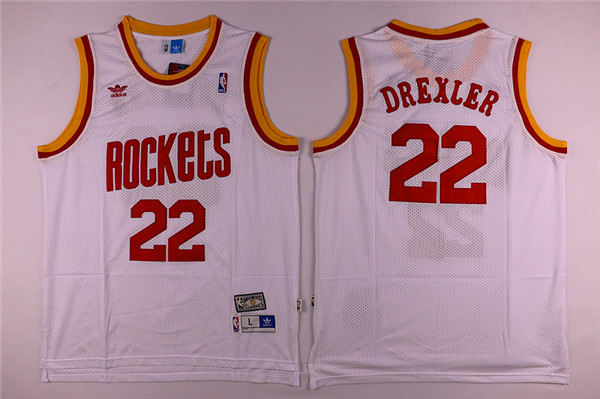 Mens Houston Rockets #22 Clyde Drexler White Hardwood Classics Throwback Jersey