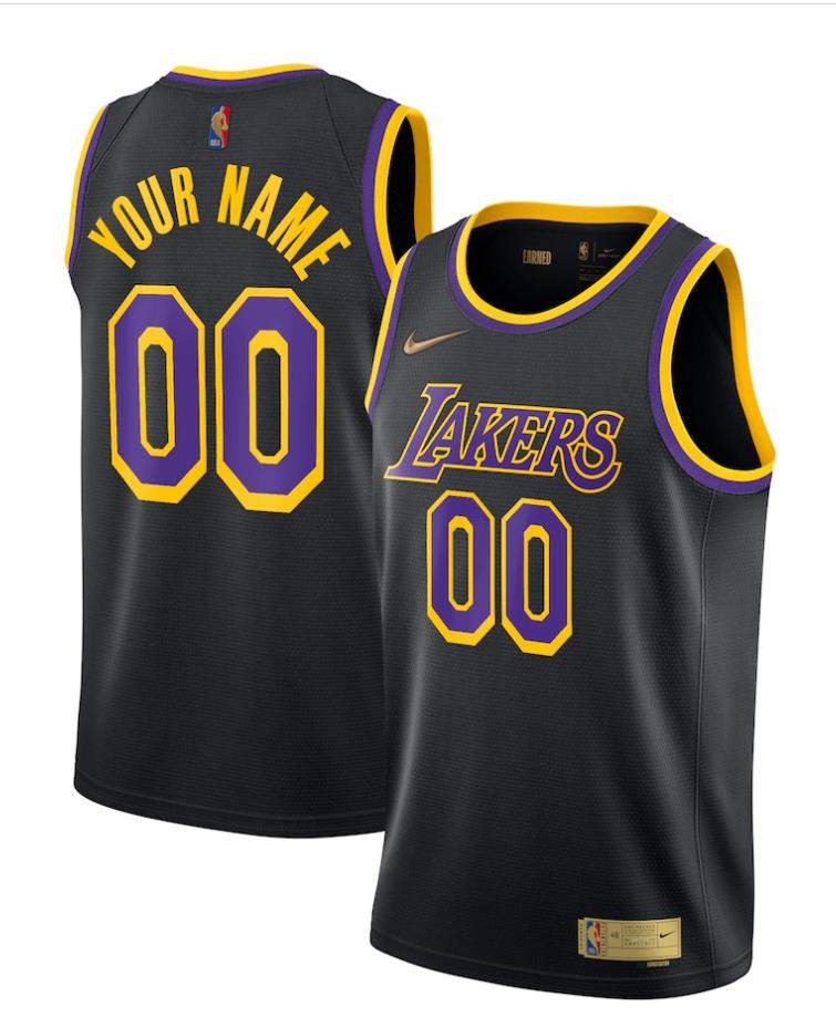 Mens Los Angeles Lakers Custom Nike 2020-21 Black Earned Edition Swingman Jersey 