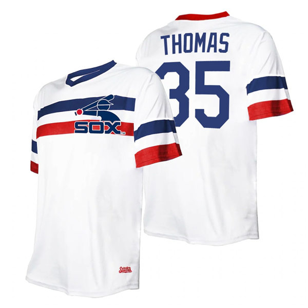 Men's Chicago White Sox #35 Frank Thomas Stitches White Cooperstown Collection V-Neck Jersey