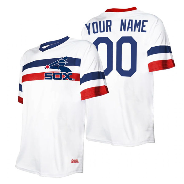 Men's Chicago White Sox Custom Stitches White Cooperstown Collection V-Neck Jersey