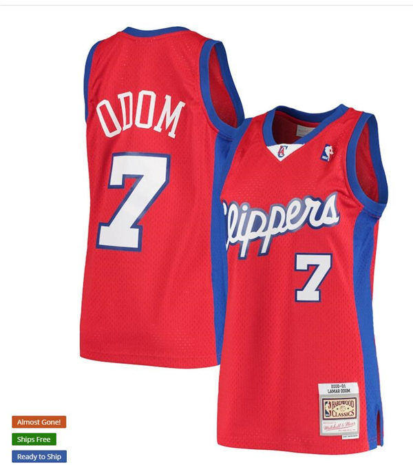 Mens LA Clippers #7 Lamar Odom Mitchell & Ness 2000-01 Red Statement Edition Hardwood Classics Jersey