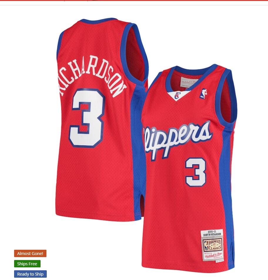 Mens LA Clippers #3 Quentin Richardson Mitchell & Ness 2000-01 Red Statement Edition Hardwood Classics Jersey 