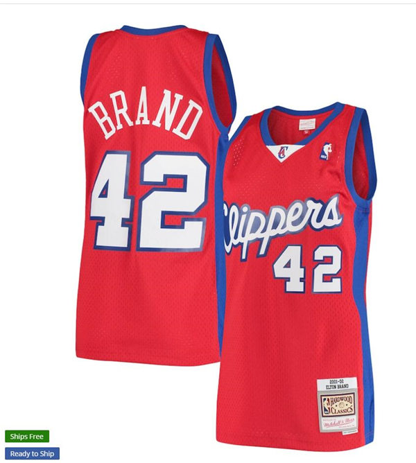 Mens LA Clippers #42 Elton Brand Mitchell & Ness 2000-01 Red Statement Edition Hardwood Classics Jersey