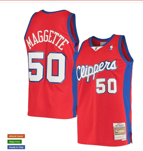 Mens LA Clippers #50 Corey Maggette Mitchell & Ness 2004-05 Red Hardwood Classics Swingman Jersey