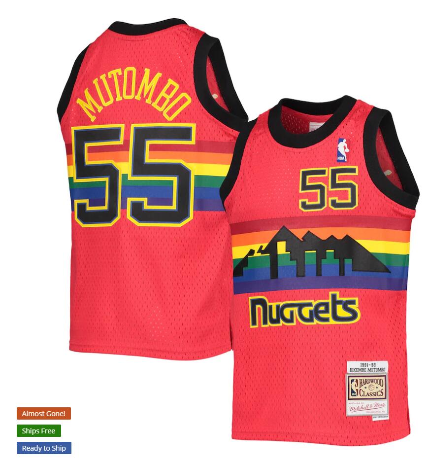 Men's Denver Nuggets #55 Dikembe Mutombo Mitchell & Ness Red 1991-92 Hardwood Classics Reload Jersey
