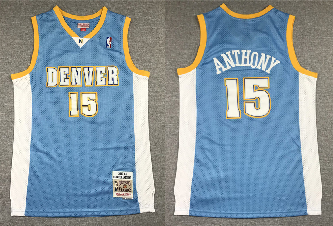 Men's Denver Nuggets Retired Player #15 Carmelo Anthony Blue Hardwood Classics Throwback Jersey