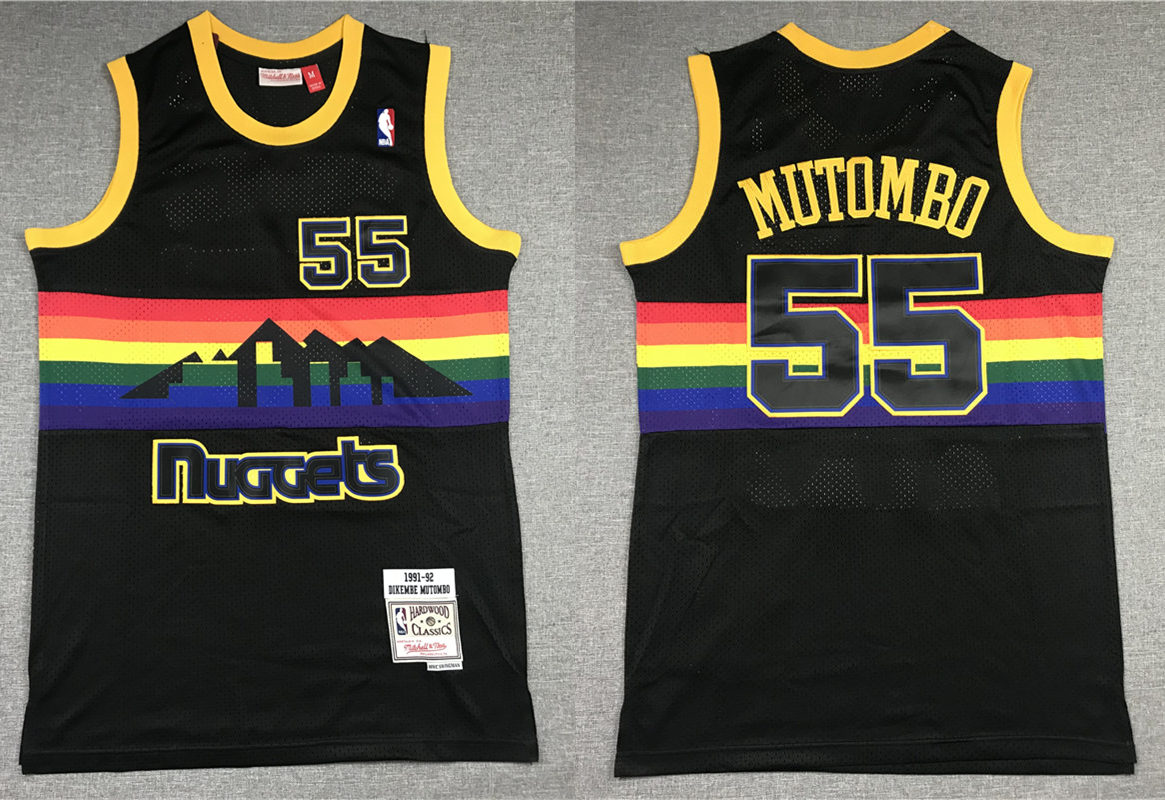 Men's Denver Nuggets #55 Dikembe Mutombo Mitchell & Ness Black 1991-92 Hardwood Classics Reload Jersey 