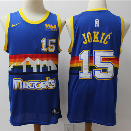 Mens Denver Nuggets #15 Nikola Jokic Nike Blue Rainbow Retro Basketball Jersey