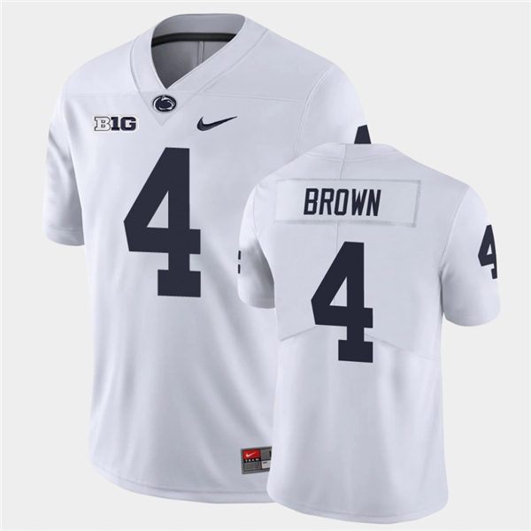 Men's Penn State Nittany Lions #4 Journey Brown Nike White with Name College Football Jersey 