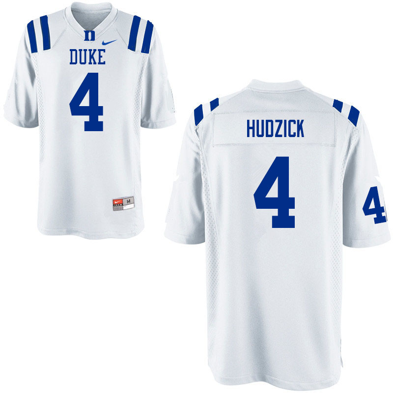 Mens Duke Blue Devils #4 Myles Hudzick Nike White College Stitched Football Jersey