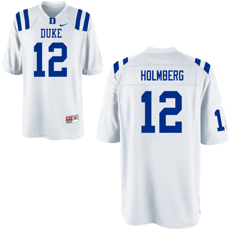 Mens Duke Blue Devils #12 Gunnar Holmberg Nike White College Stitched Football Jersey