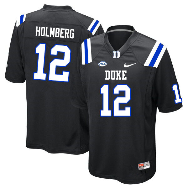 Mens Duke Blue Devils #12 Gunnar Holmberg Nike Black College Football Game Jersey