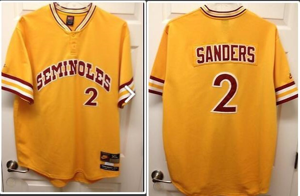 Men's FLORIDA STATE SEMINOLES #2 DEION SANDERS Nike GOLD Two-button BASEBALL JERSEY