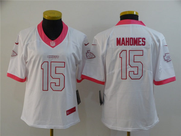 Womens Kansas City Chiefs #15 Patrick Mahomes Nike White Pink Jersey